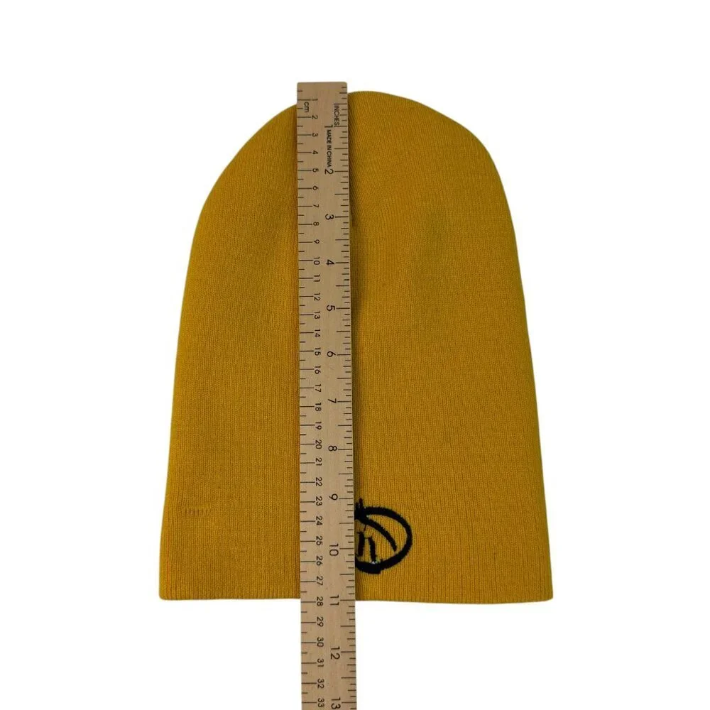 Yellow Knit Beanie with Smiley Face Embroidery – Unisex Adult